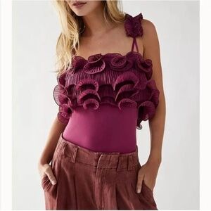 New Free People For The Frill Of It Bodysuit in Wine Size Medium